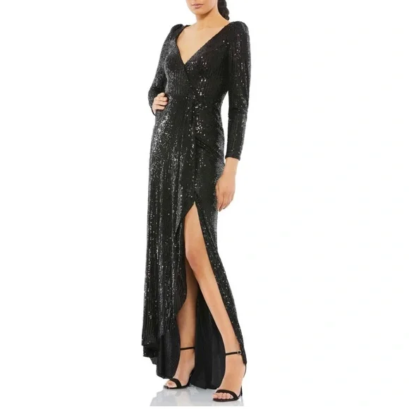 Mac Duggal | Dresses | Ieena Mac Duggal Black Sequins Long Sleeves Wrap  Evening Gown Reemoly | Poshmark